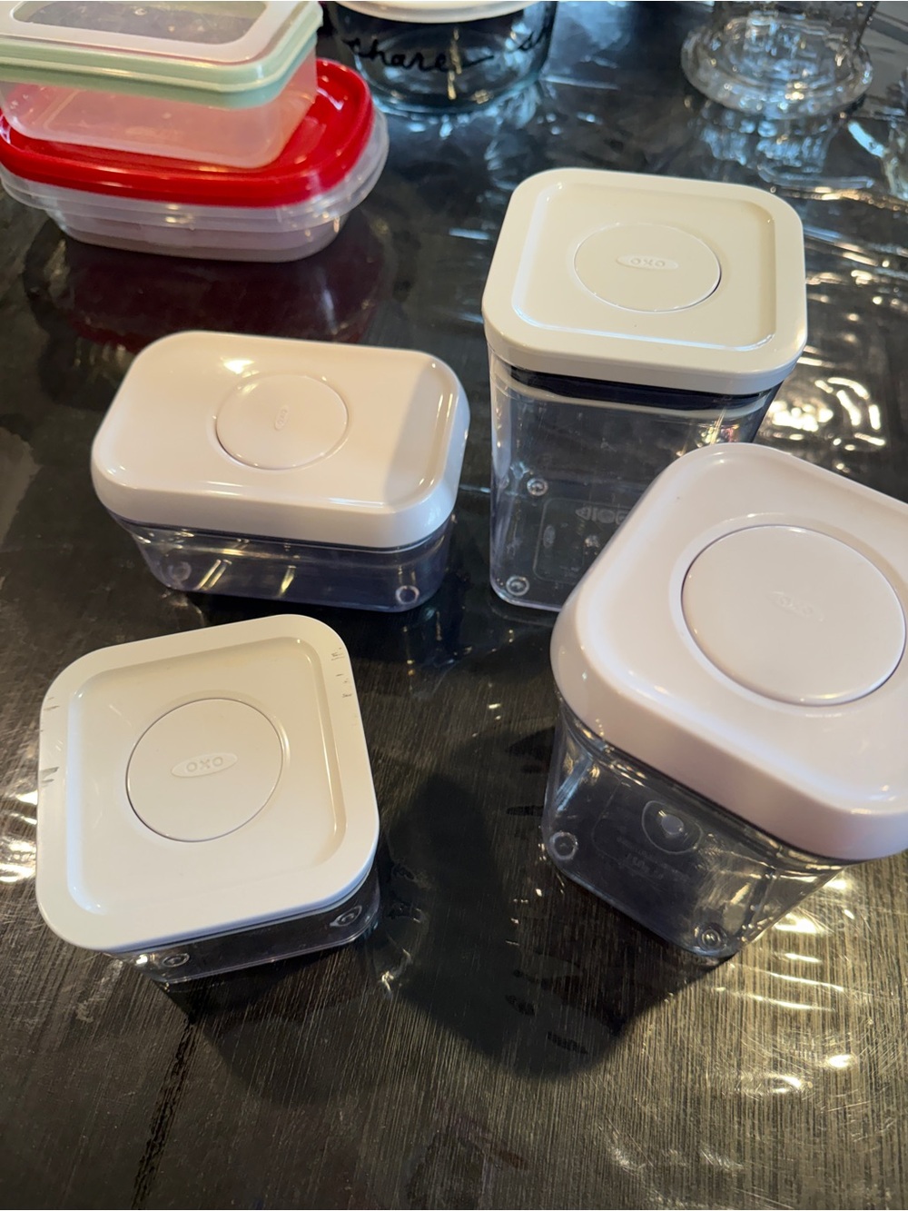 Oxo Clear Square Plastic Food Storage Containers with Red-Latch Lid (Set)